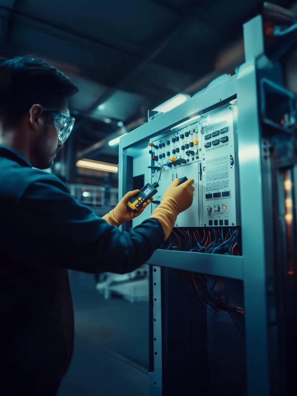 Hombre manipulando un cuadro eléctrico