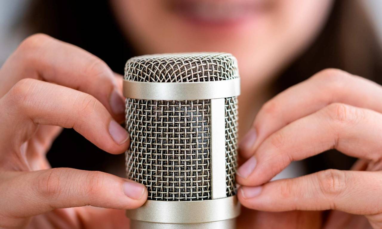 a person holding a microphone