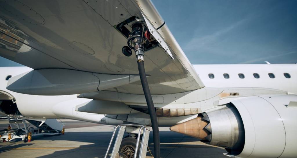 Close-up of an airplane refueling