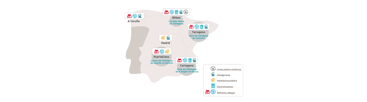 Mapa con la ubicación de los diferentes activos de Repsol en España
