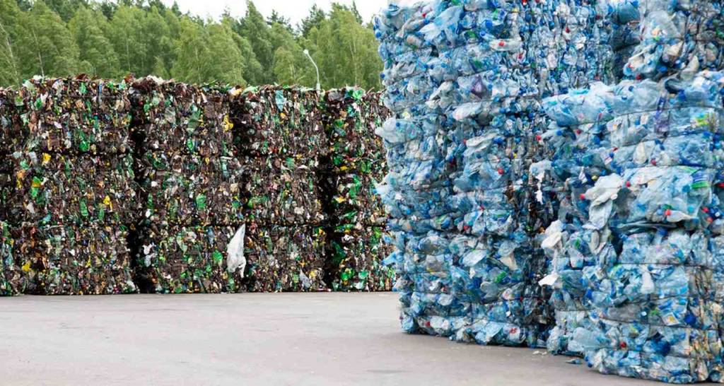 View of piles of recyclable material